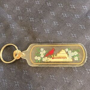 Vintage Virginia Acrylic Keychain Keyring with State Map Bird and Flower